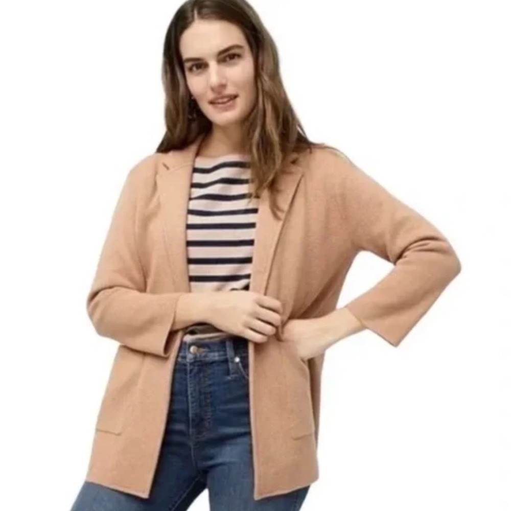 J. CREW | Women's Sophie Camel Knit Open Front Pockets Blazer Cardigan, Size XXS